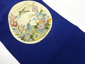 作家物　縮緬地金彩丸文に花鳥模様名古屋帯